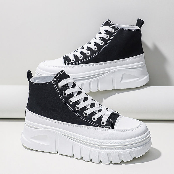 Women Lace-Up Front High Top Flatform Canvas Shoes - Livefree