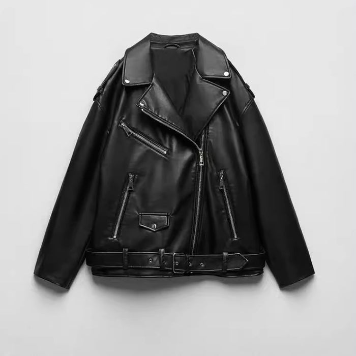 Women's Faux Leather Retro Biker's Leather Coat - Livefree