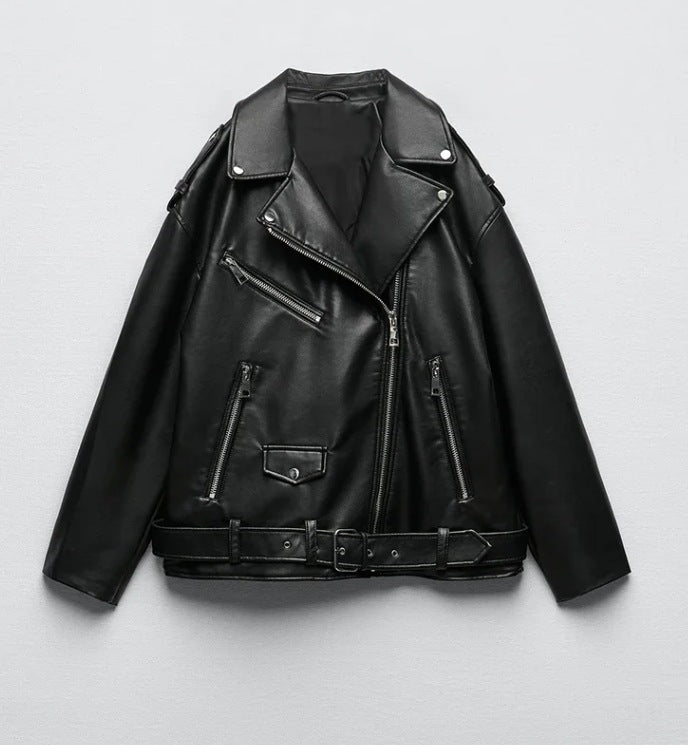 Women's Faux Leather Retro Biker's Leather Coat - Livefree