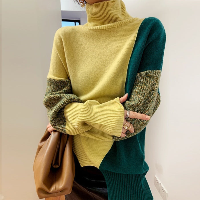 Women's Loose High Neck Contrasting Sweater - Livefree