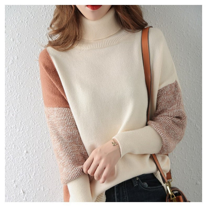 Women's Loose High Neck Contrasting Sweater - Livefree