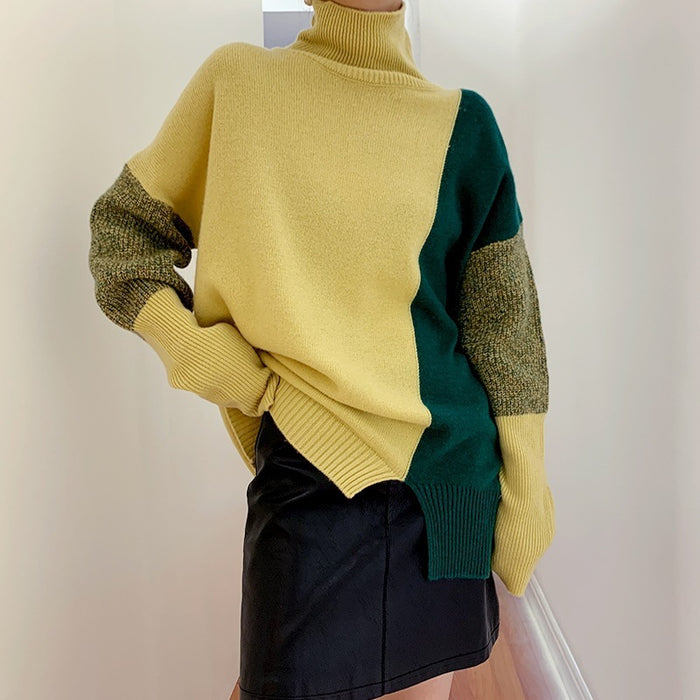 Women's Loose High Neck Contrasting Sweater - Livefree