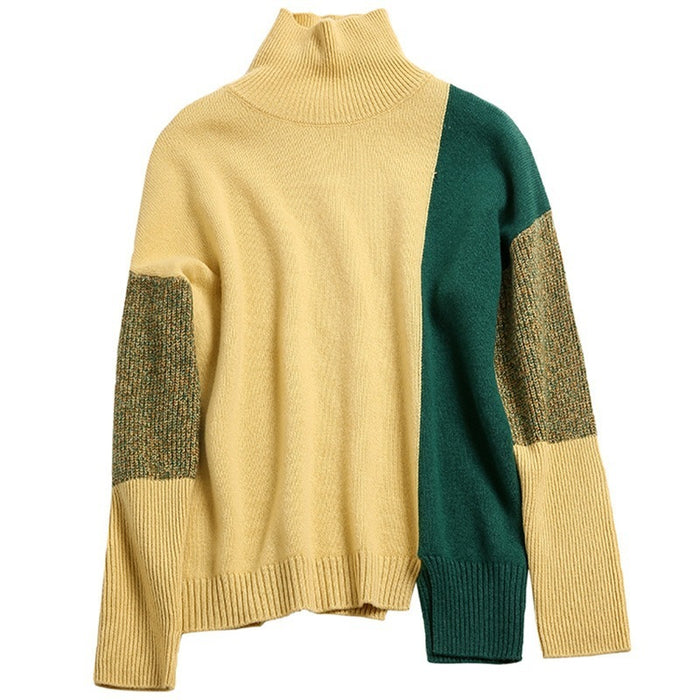Women's Loose High Neck Contrasting Sweater - Livefree