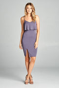 Women's Sleeveless Ruffle Front Slit Bodycon Dress - Livefree