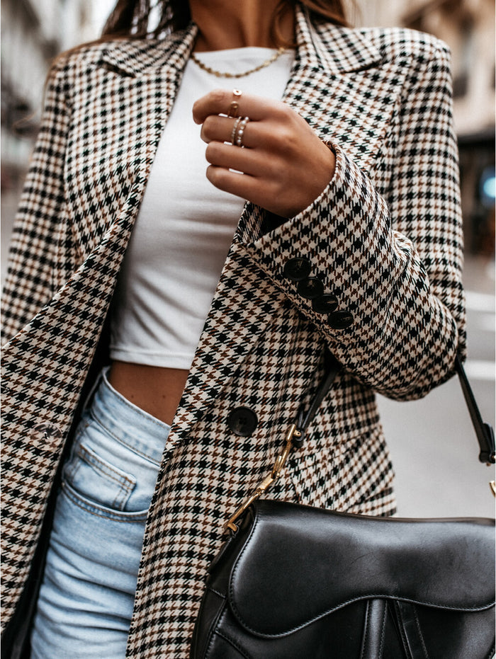 Women's Winter Plaid Long Suit Jacket - Livefree