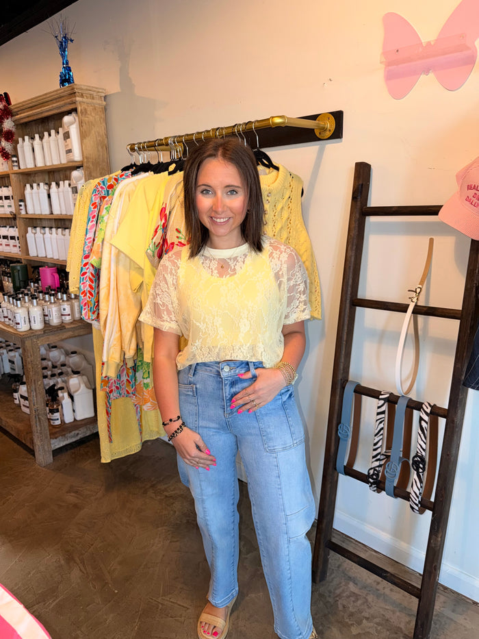 Yellow Sheer Lace Top