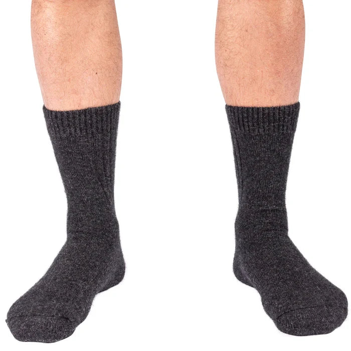 Zpacks Brushtail Possum Socks in charcoal – worn, front view