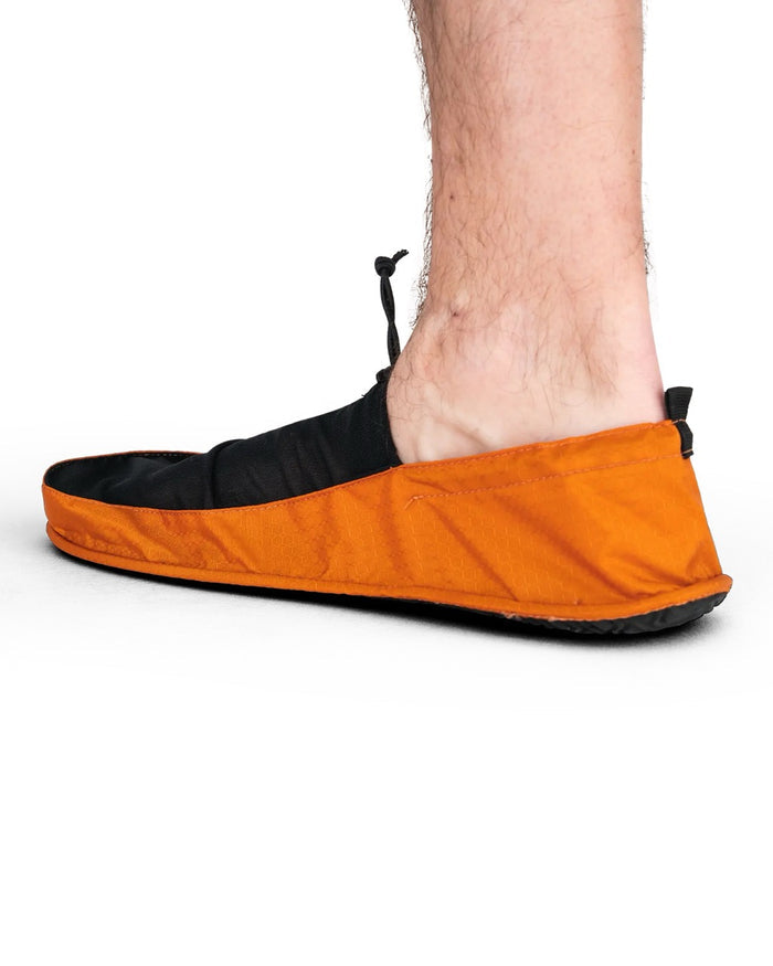 Zpacks Deluxe Camp Shoes in orange – worn, side view