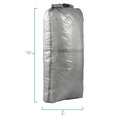 Zpacks Medium-Plus Dry Bag in grey Dyneema, roll-top closed – studio view with dimensions (13 x 7 in)