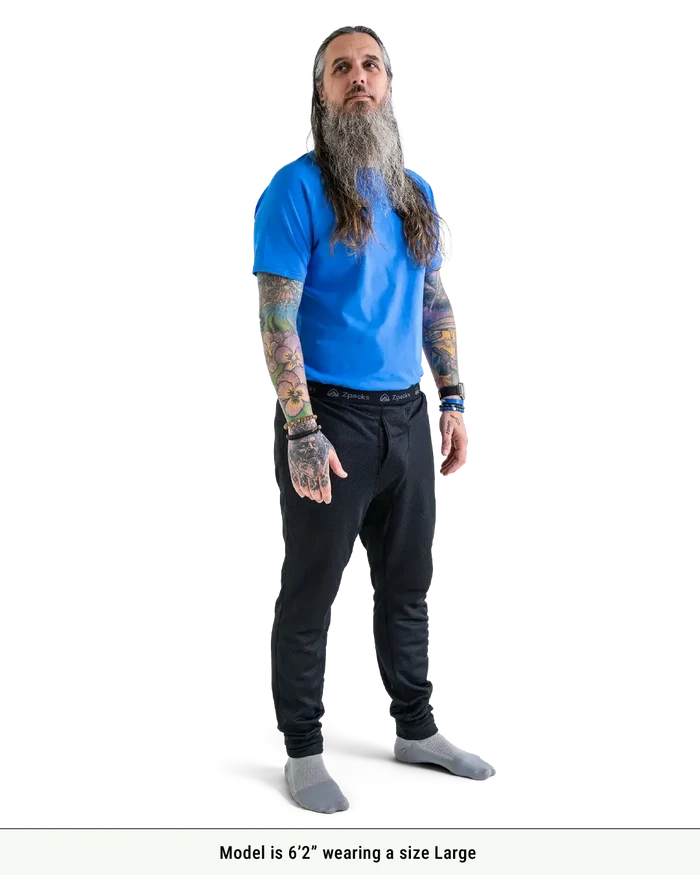 Zpacks Octa Fleece Thermal Bottoms in black – worn full-length, size reference