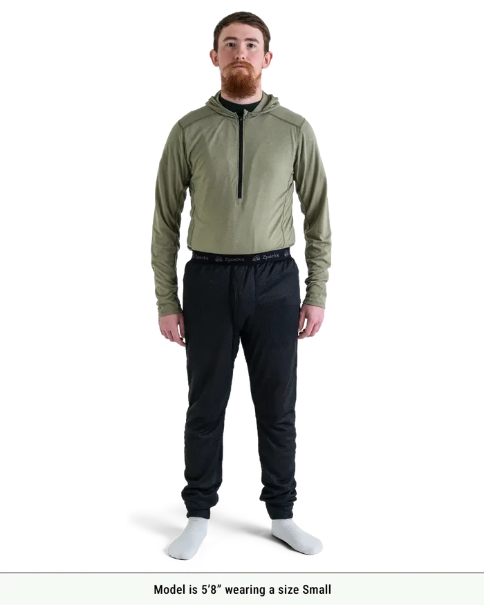 Zpacks Octa Fleece Thermal Bottoms in black – worn front, size reference
