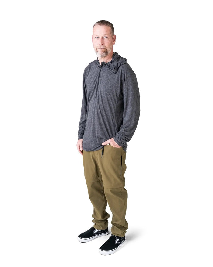Zpacks Travel & Trail Convertible Hiking Pants in olive – worn, full-length front