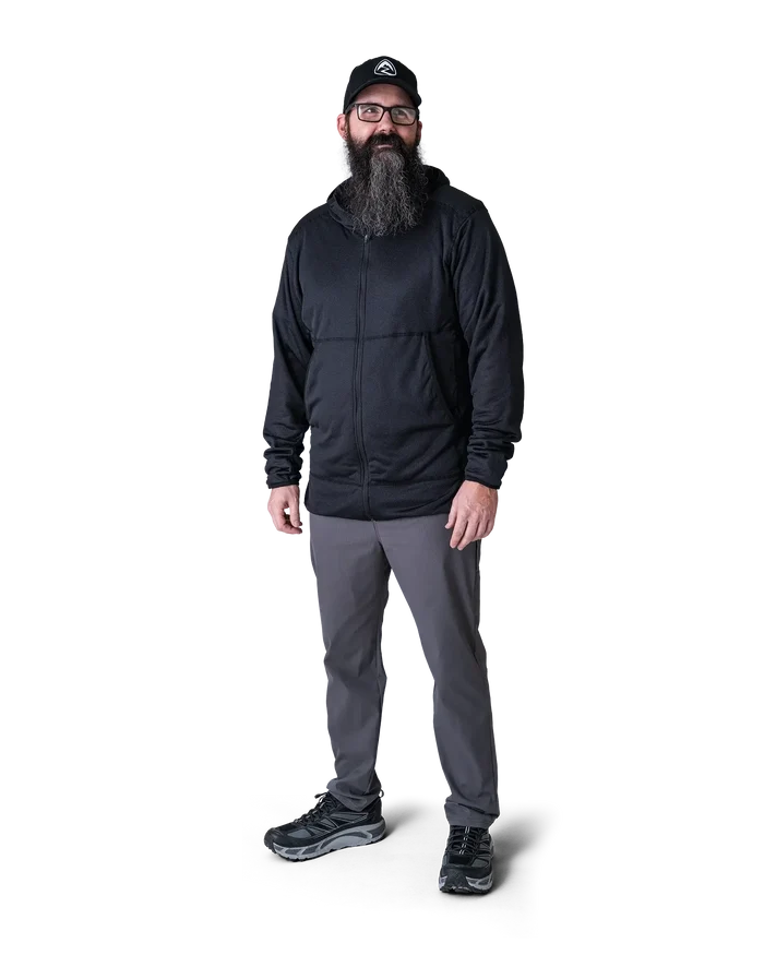 Zpacks Travel & Trail Hiking Pants in grey – worn, full-length front