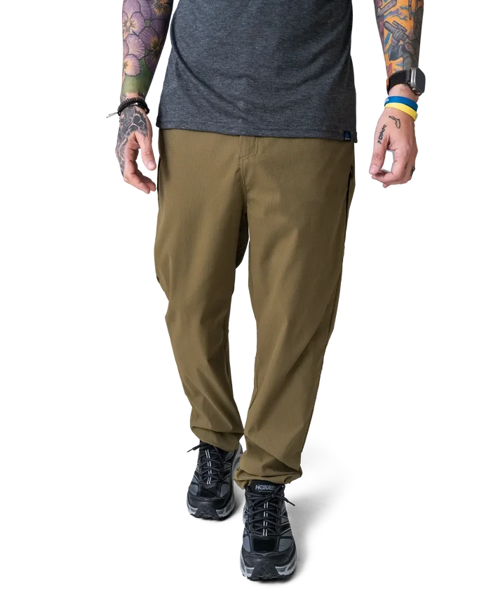 Zpacks Travel & Trail Hiking Pants in olive – worn, front view
