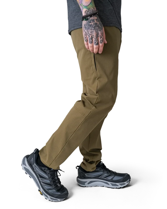 Zpacks Travel & Trail Hiking Pants in olive – worn, side walking view