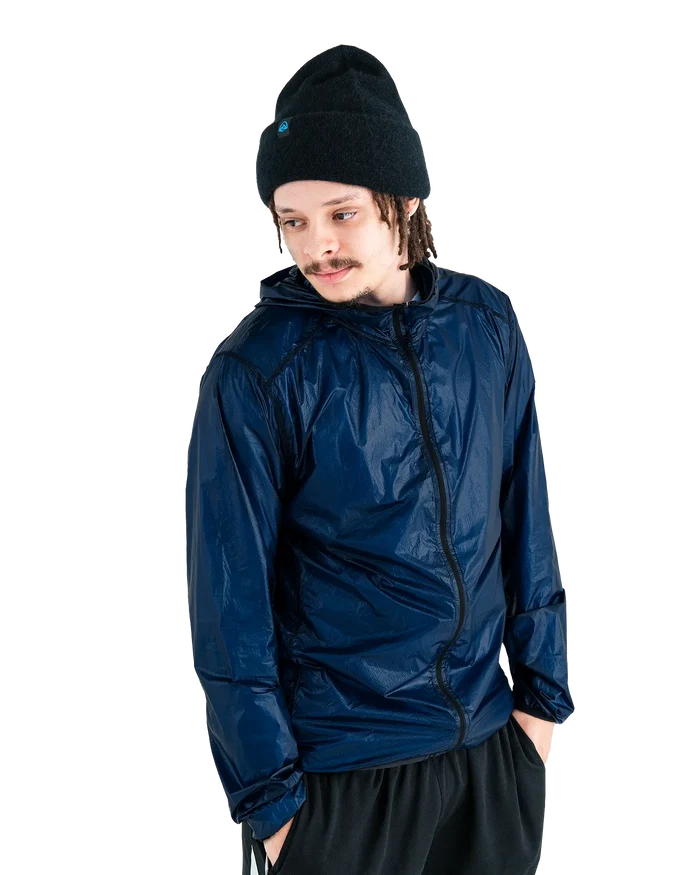 Zpacks Ventum Wind Shell Jacket in navy – worn, three-quarter view