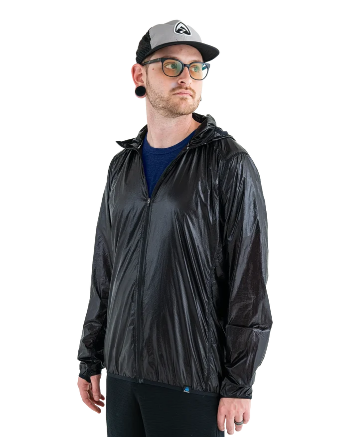 Zpacks Ventum Wind Shell Jacket in black – worn front view