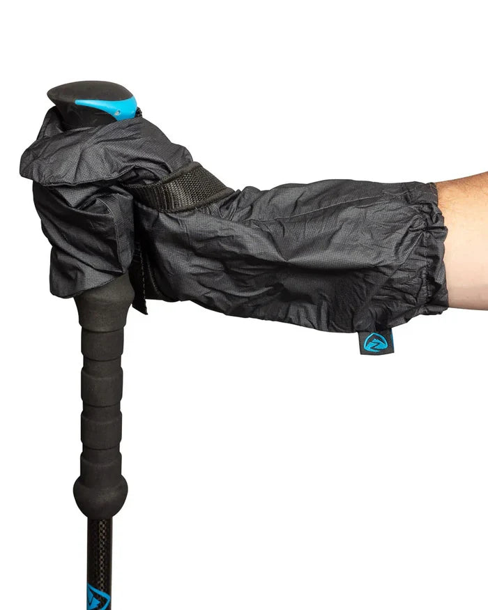 Zpacks Vertice Rain Mitts – worn, holding a trekking pole