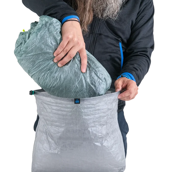 Zpacks Wide Mouth Dry Bag – stuffing a sleeping bag inside