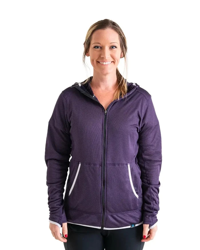 Zpacks Women’s Octa Fleece Hoody Full Zip in violet – worn front view