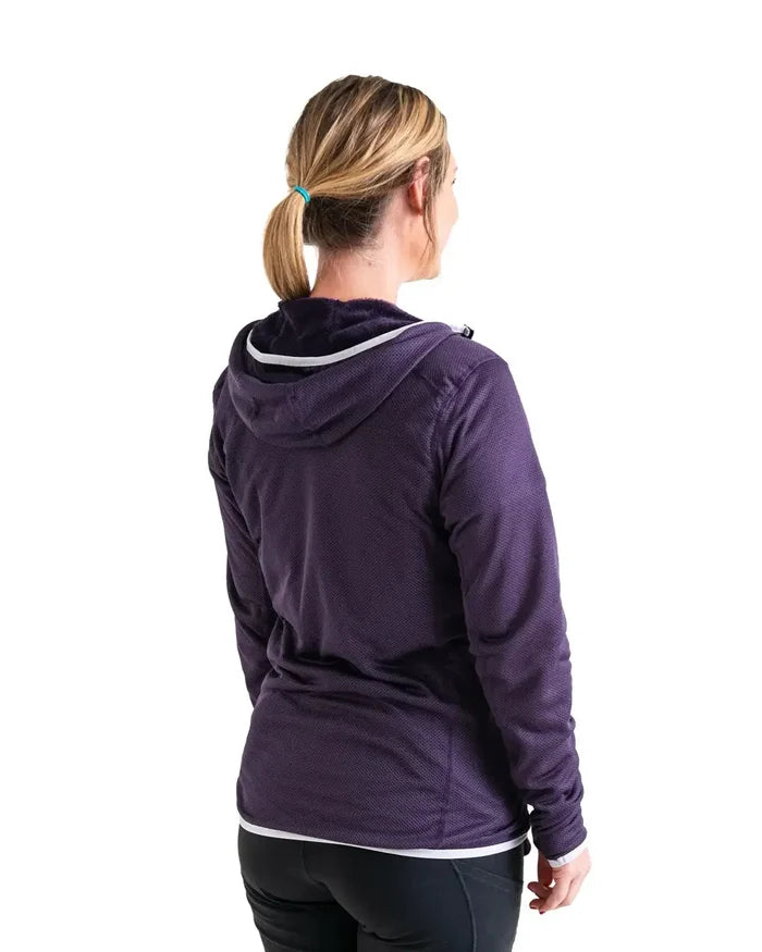 Zpacks Women’s Octa Fleece Hoody Full Zip in violet – worn, rear three-quarter view
